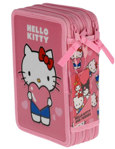 Penar 3D Hello Kitty Roz cu 3 Fermoare Neechipat cu Compartimente Multiple